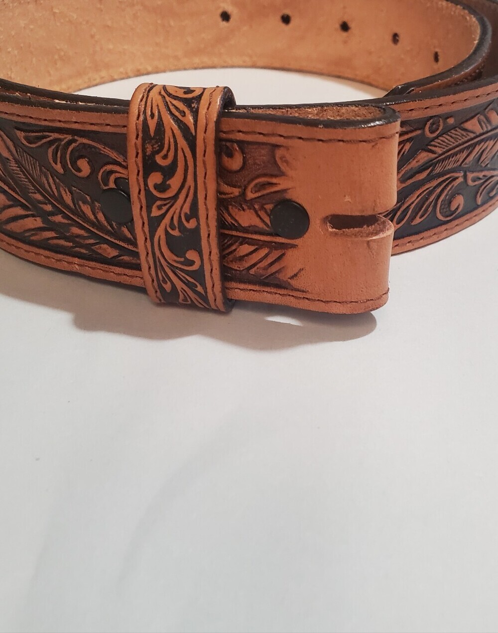 Tony LAMA TOOLED LEATHER BELT. NO BUCKLE. NEWER. Unisex Sz 36 BELT BLANK